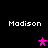 Four instances of the name "Madison" in white pixelated text above three pink and purple star-shaped icons on a black background.