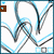 Animated sequence showing a heart-shaped pattern with blue and black lines, transitioning from partial to full text "LOVE" in brown boxes.