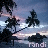 A pixelated sunset scene with palm trees and a body of water, featuring the text 'randi' at the bottom.