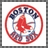 Boston Red Sox logo with red bird emblem inside circular border, surrounded by text on white background; adjacent display 'RED SOX FAN 4 EVER' and 'Go RED SOX' in black pixelated font on solid red backgrounds