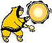 A yellow-clad figure in a black belt holds a glowing orb that changes shape