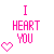 Pixelated pink text "I HEART YOU" with a pixel heart icon, displayed in two side-by-side static frames showing identical content.