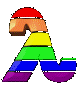 A rainbow-colored 3D letter A with a red top, yellow middle, green section, blue lower part, and purple base rotates through multiple angles against a gray background.