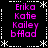 A black background with white dashed borders and star patterns contains four identical of pink text listing names
