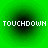 Four identical green circular icons with black gradients and white pixelated text reading TOUCHDOWN across each.