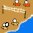 Animated contact sheet showing 14 sequential frames of a beach scene with volleyball nets, people in swimsuits, and white star-shaped cursor indicators moving across the grid.
