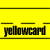 A contact sheet of five animated frames showing the word 'yellowcard' in black text on a bright yellow background, with visible pixelation and slight variations across frames.