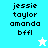 Pixelated text reads jessie taylor amanda bffl with a white star on cyan background and a blue star on white background.