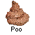 Pixelated brown poop icon with white text reading "Poo" below it on a gray background.