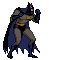 Six pixel-art Batman poses arranged in two , showing sequential animation frames with varied arm positions and stance shifts