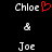 Pixelated text displays 'Chloe' with a red heart symbol, an ampersand, and 'Joe' on a black background.
