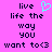 Pixelated text on a bright pink background with a cyan heart symbol replacing the 'o' in 'live'.
