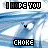 Animated sequence of blue and white pixelated text reading "I HOPE YOU" above a downward arrow, with "CHOKE" below the arrow in black block letters on a light background.