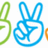 Pixelated icon with four quadrants: green peace sign, blue peace sign, orange partial shape, and blue text sections reading 'Chenny Middies Josh' and 'Love Camp friends Family'.