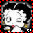 Two side-by-side animated frames of a cartoon character with black hair, white face, and red lips against a transparent background bordered by red squares.
