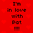 Red background with repeating heart pattern and black pixelated text reading "I'm in love with Pat !!!" displayed twice side-by-side.