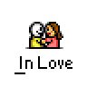 Animated contact sheet of 14 pixel art frames showing a couple in various romantic poses with the text "InLove" beneath each frame on a gray background.