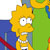 Pixelated yellow-haired cartoon character with wide eyes and a neutral mouth, wearing blue clothing against green and blue background elements.
