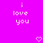 Pixelated text 'i love you' in white on bright pink background with two pixel hearts below.