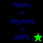 Pixelated text displays 'Nikki + Alysha = BFFL' with a star symbol, showing two color variations of the same design.