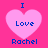 Four identical pixelated heart icons with blue text on a pink background, each displaying 'I Love Rachel' in stacked arrangement.