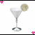 A cocktail glass with a lemon slice garnish and scattered pink flower shapes on white background.