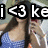 Pixelated image of two people with overlaid text 'i <3 ke' in bold white letters on black background.