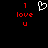Pixelated red text 'I love u' on black background with white heart symbol above the word 'love'.