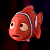 A pixelated cartoon fish character with orange body and white stripes on dark background, next to green text reading 'Original Icons .com' in pixel font.