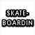 Black and white pixelated text displays "SKATE-BOARDIN" top-left, "OAKLAND RAIDERS" top-right with an ampersand above, and "ALL THE WAY!" bottom-left on a plain background.