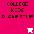 Pixelated text 'COLLEGE KIDS R AWESOME' on pink and white background with a white star icon above a pink star icon.