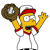 Pixelated character with yellow skin, red cap, and white shirt holding brown baseball glove, mouth open in shout gesture.