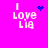 Pixelated text "I Love Lia" on bright pink background with blue heart and starburst symbols in different positions.