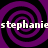 Purple and black spiral pattern with repeated white text 'stephanies' across two horizontal bands.
