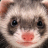 Static close-up of a ferret's face with pixelated rendering and soft color palette.