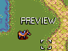 Pixel art preview screen showing a horse with blue saddle on green background, surrounded by water and foliage.
