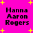 A bright pink background with yellow starbursts and four identical text blocks reading "Hanna Aaron Rogers" in black pixelated font.
