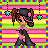 Animated contact sheet of a cartoon character with pigtails performing sequential actions against striped background, featuring repeated text and star decorations.
