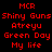 Red pixelated text on black background arranged in two vertical with repeated phrases