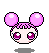 Four pixel-art character head views with pink mouse ears, purple eyes, and pink hair against gray background