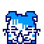 Pixelated blue and white icon with dark blue outline showing two side-by-side figures with blue hair and white clothing against gray background.