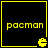 Four identical yellow pixelated Pac-Man icons with 'pacman' text and a Pac-Man mouth symbol on black backgrounds, arranged in a