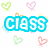 Pixelated icon with 'CLASS of 2008!!' text in blue, orange, and red blocks surrounded by multicolored heart outlines on white background.