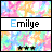 four identical showing a pixelated background with pastel colors and the name 'Emilye' in blue text above three black stars