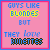 A 4x3 contact sheet of animated frames showing variations of a text-based icon with pink background and blue/pink/yellow pixelated text reading "GUYS LIKE BLONDES BUT THEY LOVE BRUNETTES" in different misspelled forms across sampled frames.