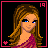 Pixel art contact sheet of a female character animation with pink border, showing full-body pose, lower body details, and text frames on black background.