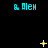 Pixelated cyan text 'a Alex' appears in three on a black background with yellow star-like symbols scattered across the image