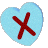 Light blue heart-shaped icon with red X symbol, displayed in multiple 3D orientations showing front, side, and angled views.