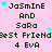 Pink background with green text reading "JaSmiNE AnD SaRa" and "Best Friend3st 4 EvA", surrounded by small blue stars.