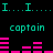 Pixelated teal text and pink bar graphs on black background with repeating 'I...' and 'captain' text elements.